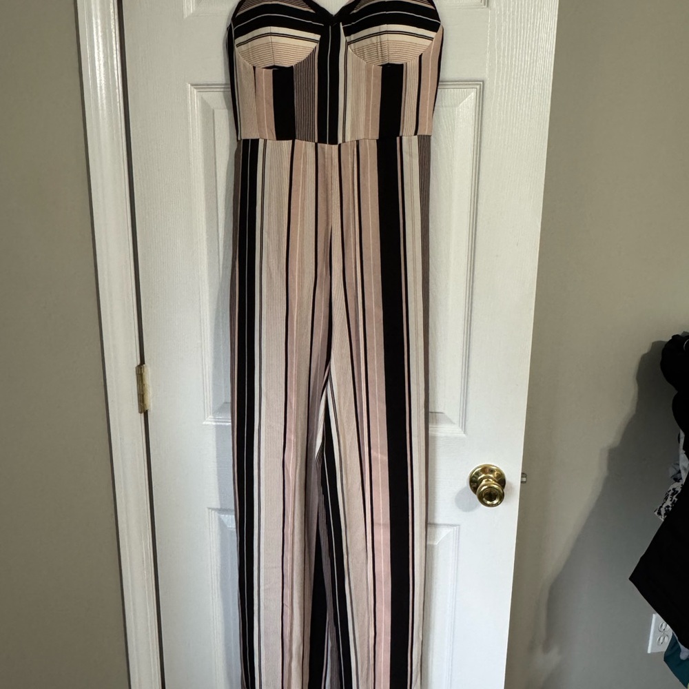 Xhilaration Black and Cream Striped Jumpsuit